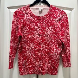 Madison Petite Classic 3/4 Sleeve Cartigan with Red and Cream Design Sz PS